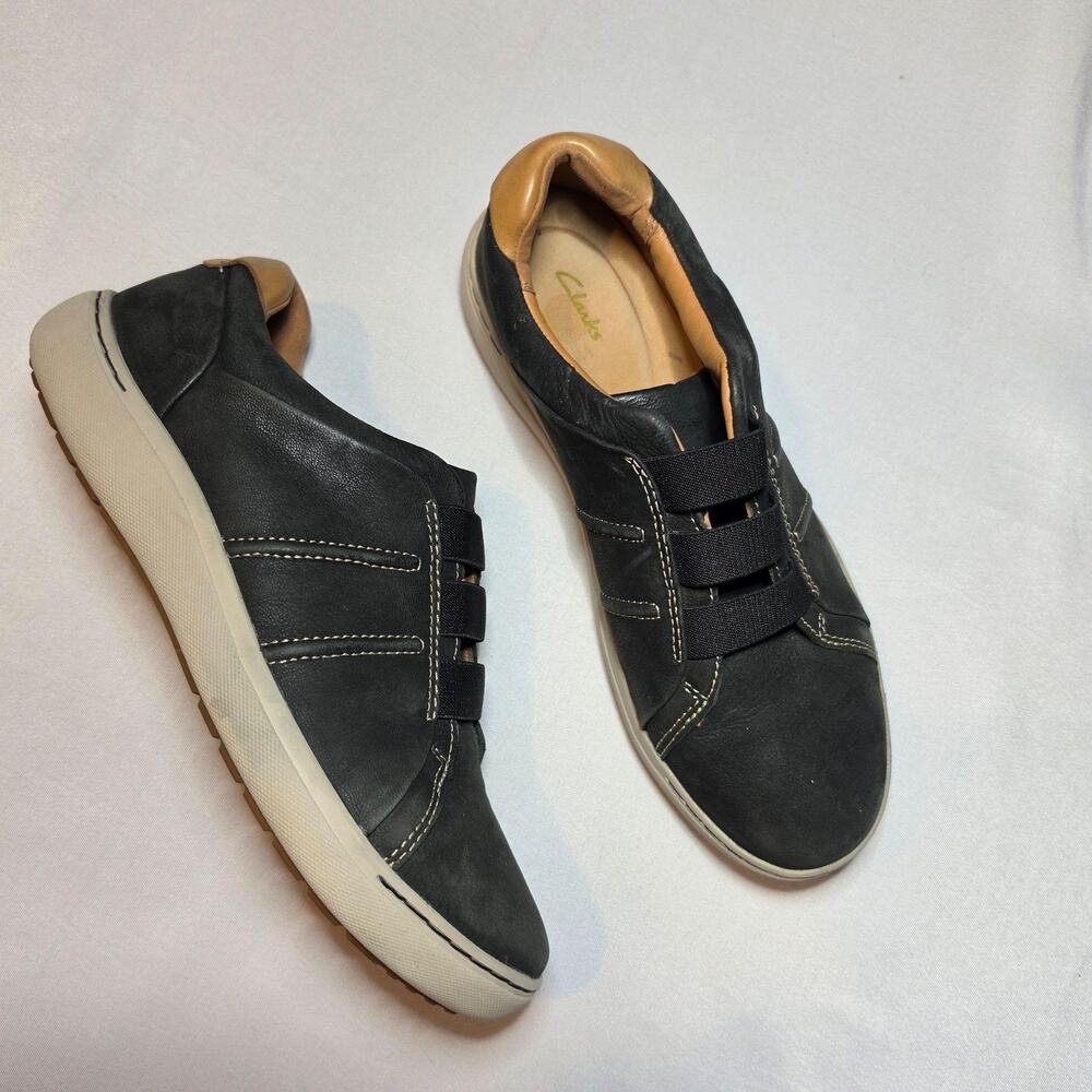 Clarks Shoes Womens Size 9 Gray Leather Slip On Comfort Walking Casual Sneaker